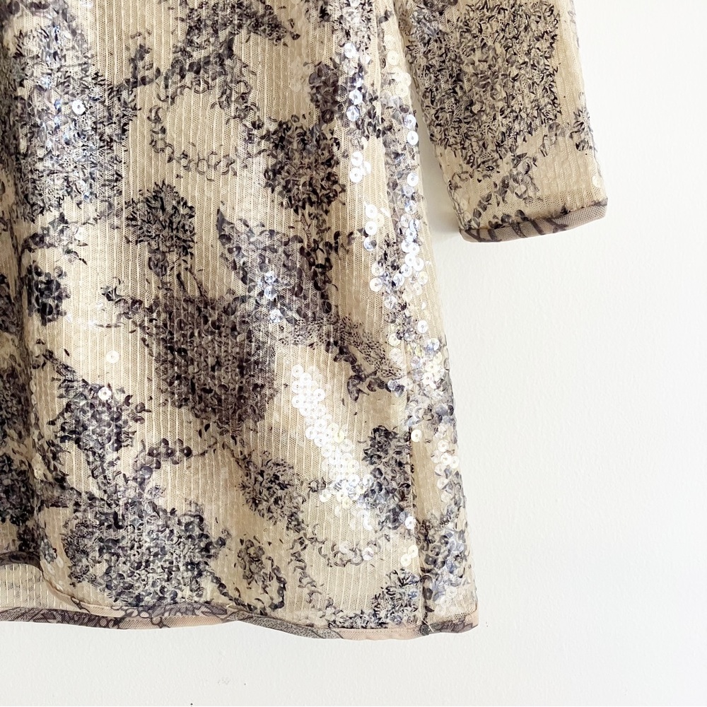 Cynthia Rowley Malia Long Sleeve Sequin Dress Size 6 V Neck Floral Pattern Mini - Picture 6 of 11